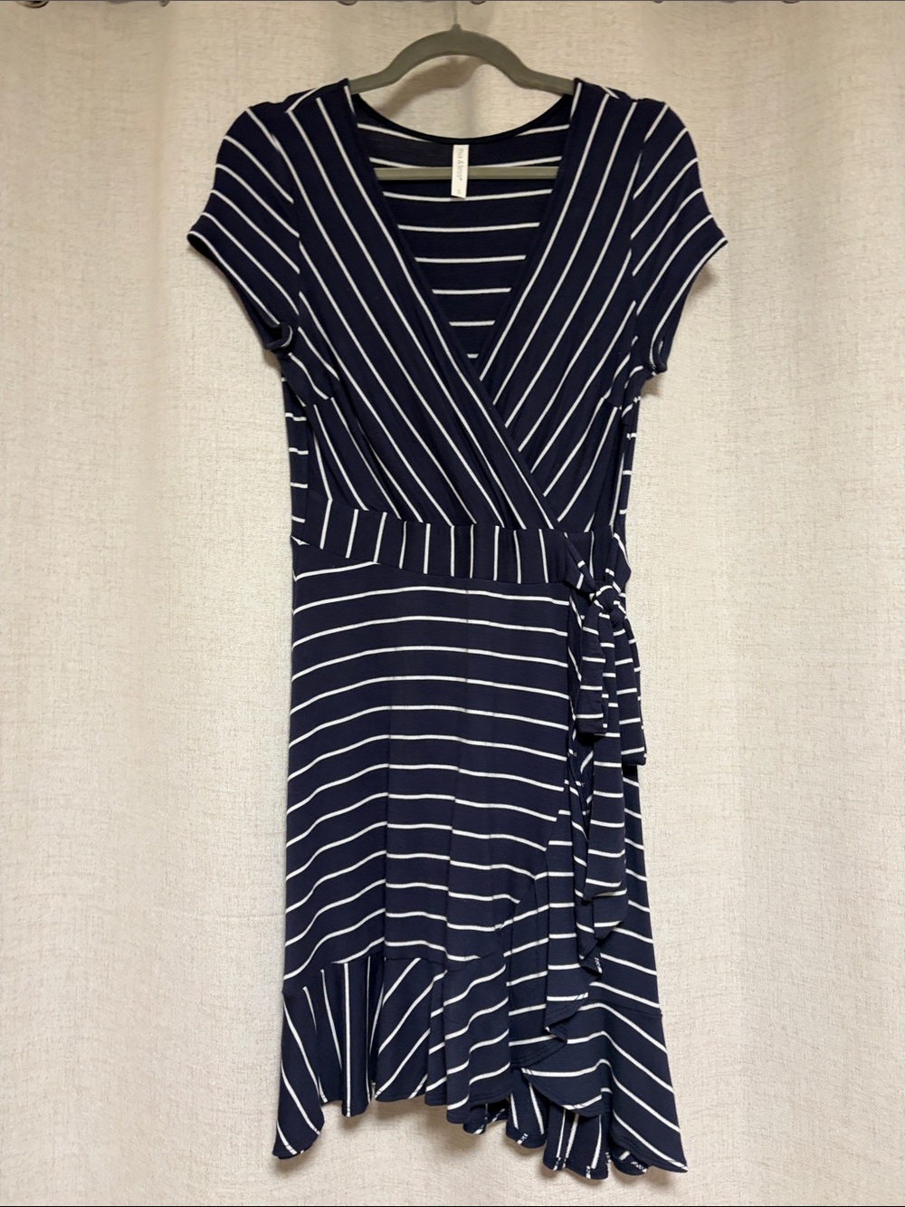 Striped Navy Wrap Dress with Side Tie